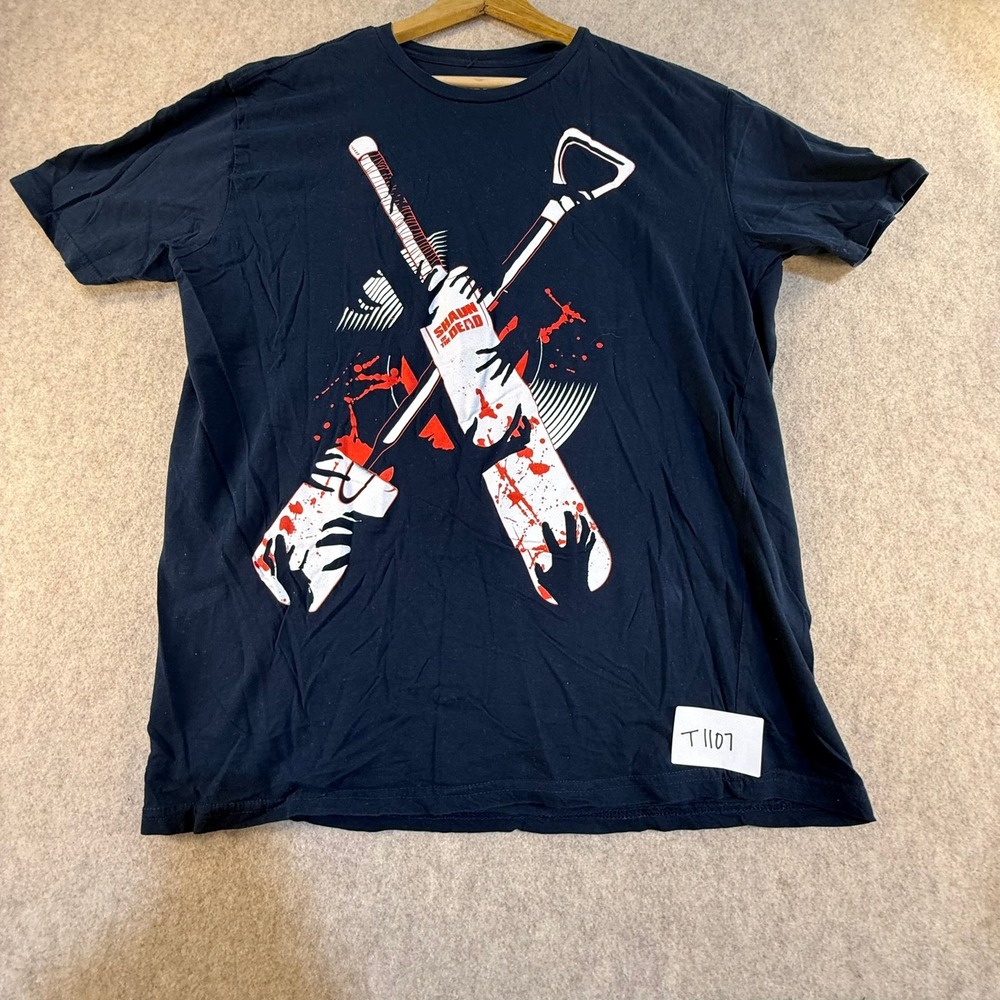 Shaun of the Dead LootWear Exclusive Graphic T-Shirt Mens Large Navy Blue Zombie